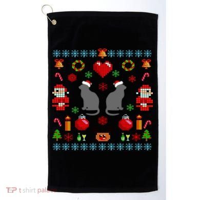 Ugly Cat Christmas Sweater 8 Bit Golf Towel