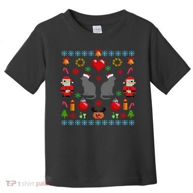 Ugly Cat Christmas Sweater 8 Bit Toddler T-Shirt