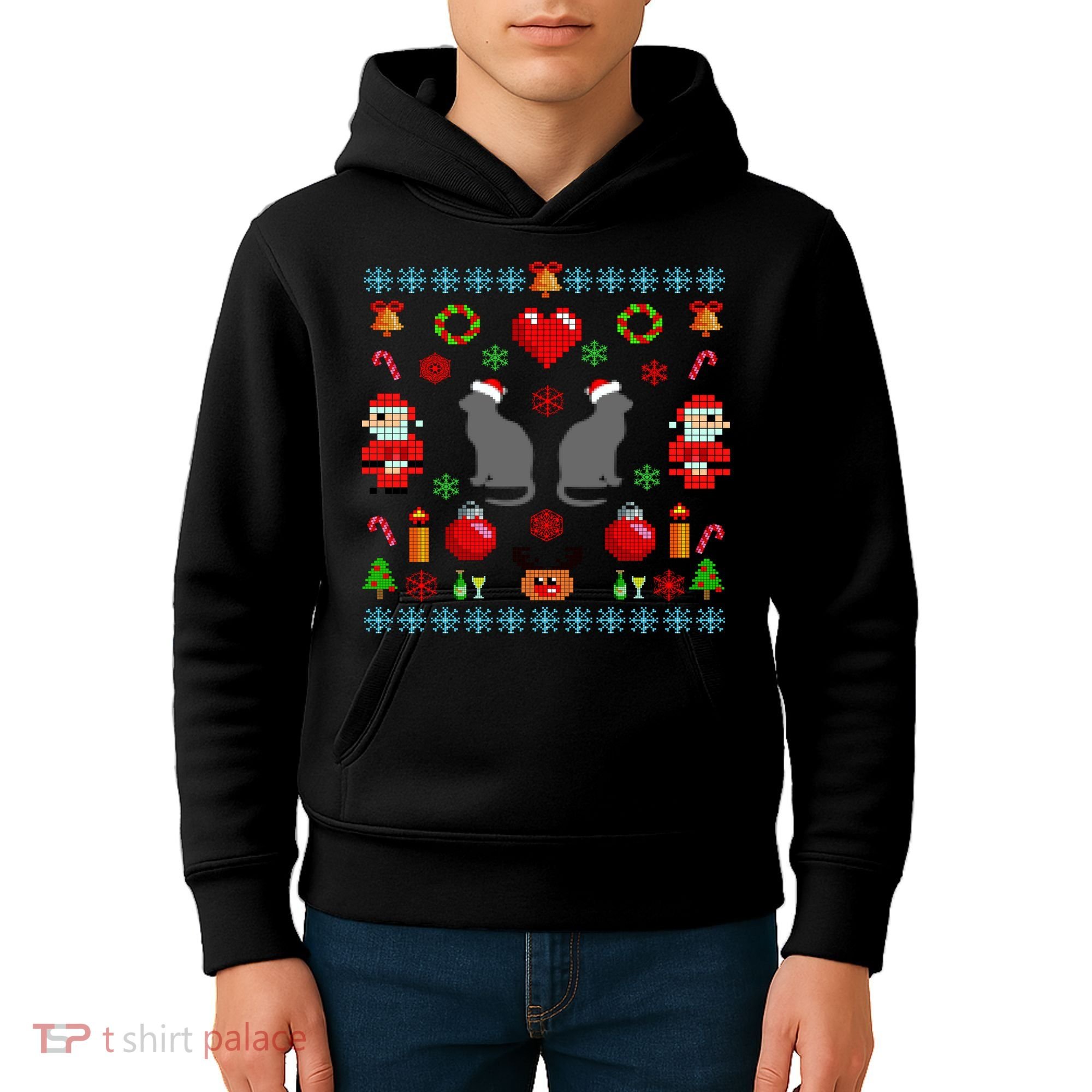 Ugly Cat Christmas Sweater 8 Bit Kids Hoodie