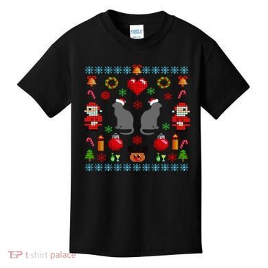 Ugly Cat Christmas Sweater 8 Bit Kids T-Shirt