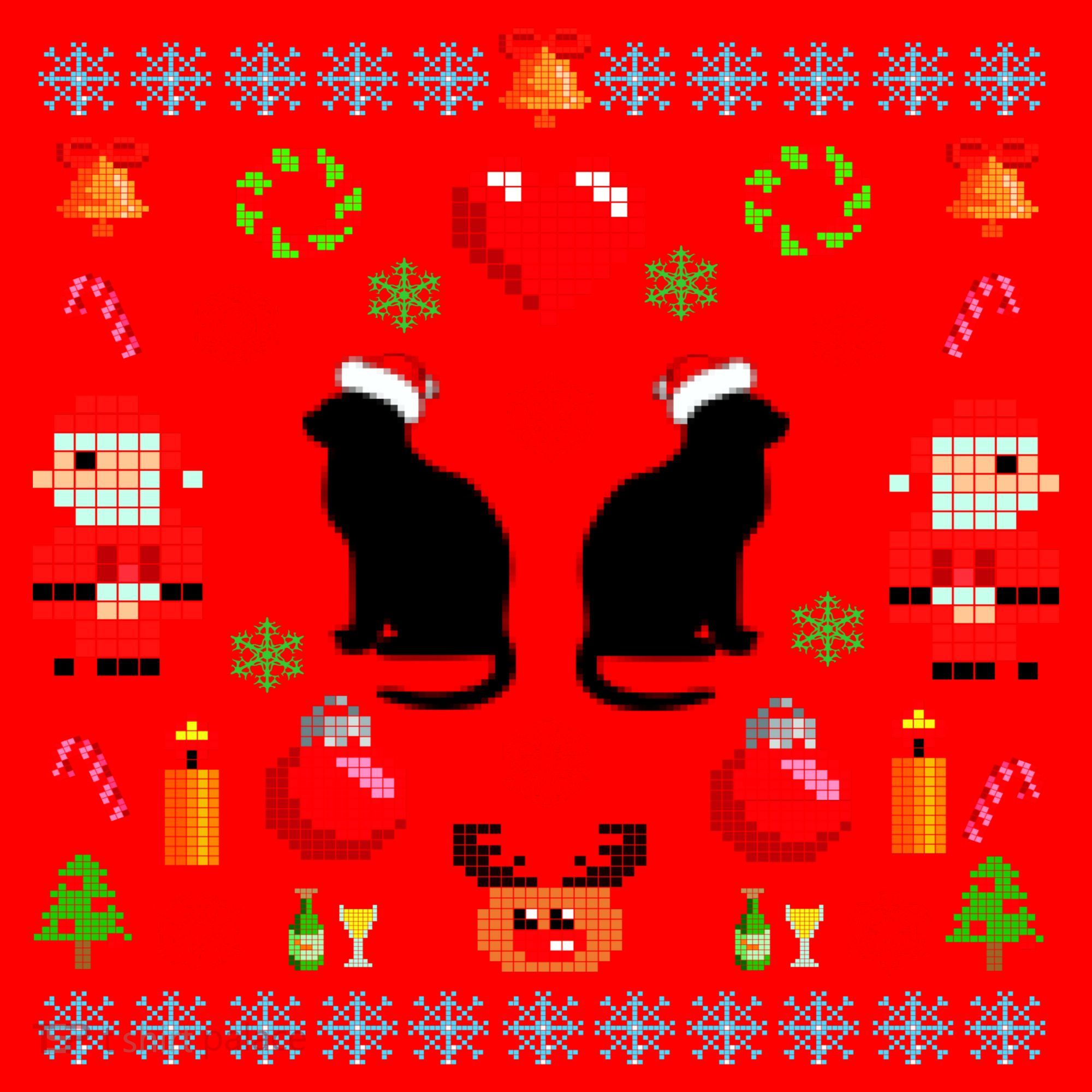 Ugly Cat Christmas Sweater 8 Bit Santa Hat