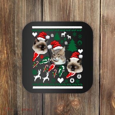 Ugly Cat Christmas Sweatshirt Sweater Coaster