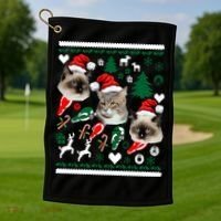 Ugly Cat Christmas Sweatshirt Sweater Golf Towel thumb 1