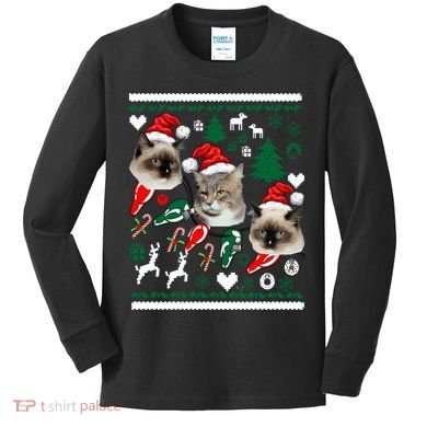 Ugly Cat Christmas Sweatshirt Sweater Kids Long Sleeve Shirt