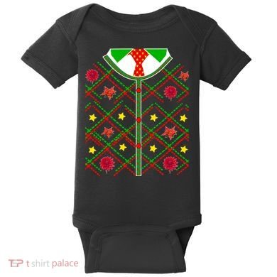 Ugly Christmas Cardigan Tie Sweater Baby Bodysuit
