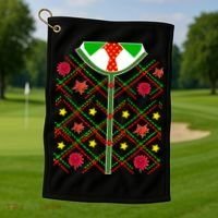Ugly Christmas Cardigan Tie Sweater Golf Towel thumb 1
