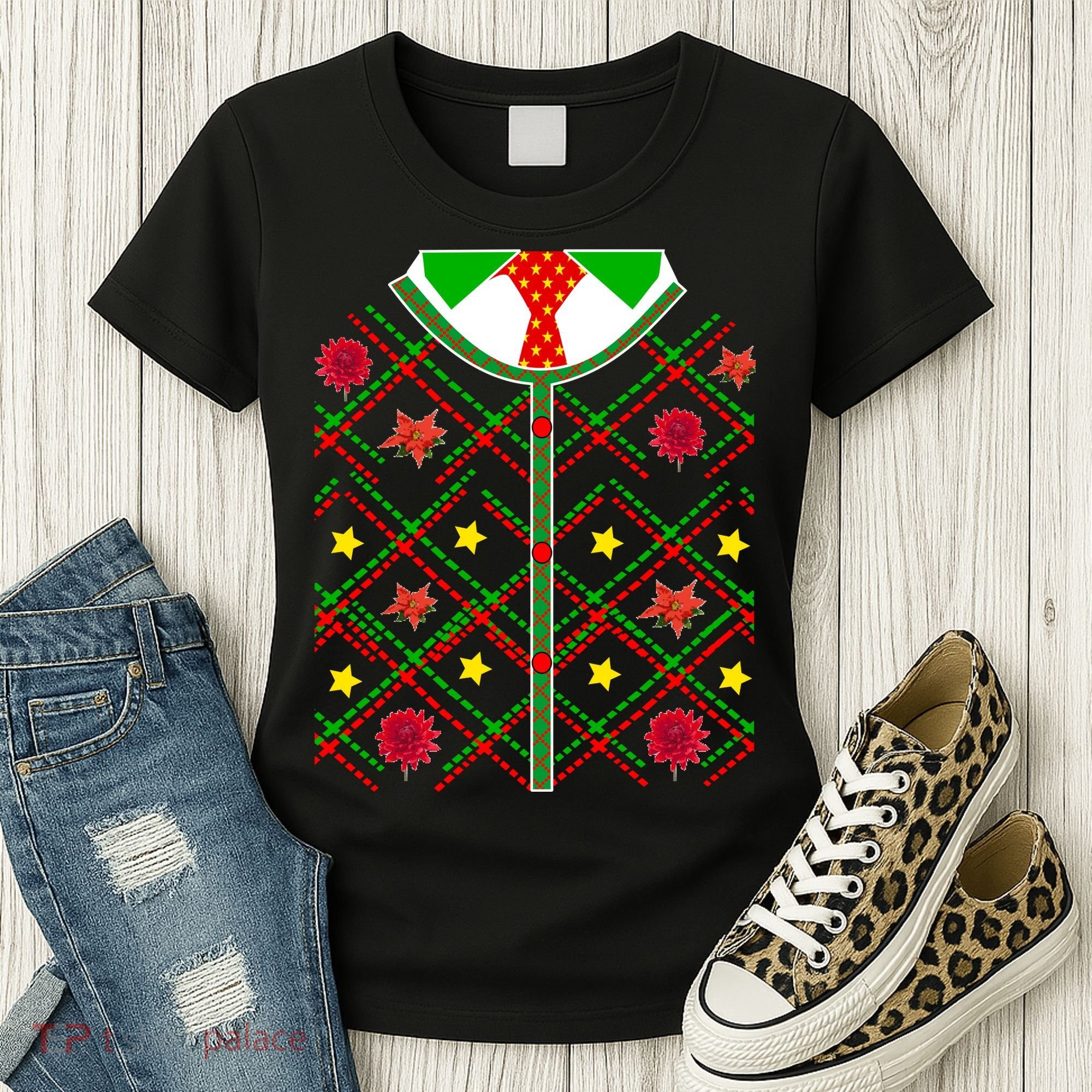 Ugly Christmas Cardigan Tie Sweater Women's T-Shirt