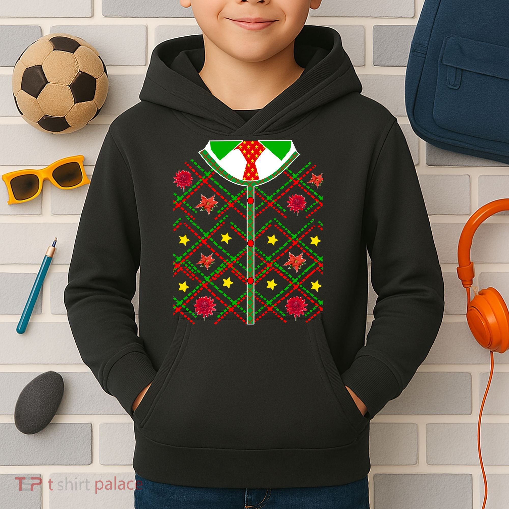 Ugly Christmas Cardigan Tie Sweater Kids Hoodie