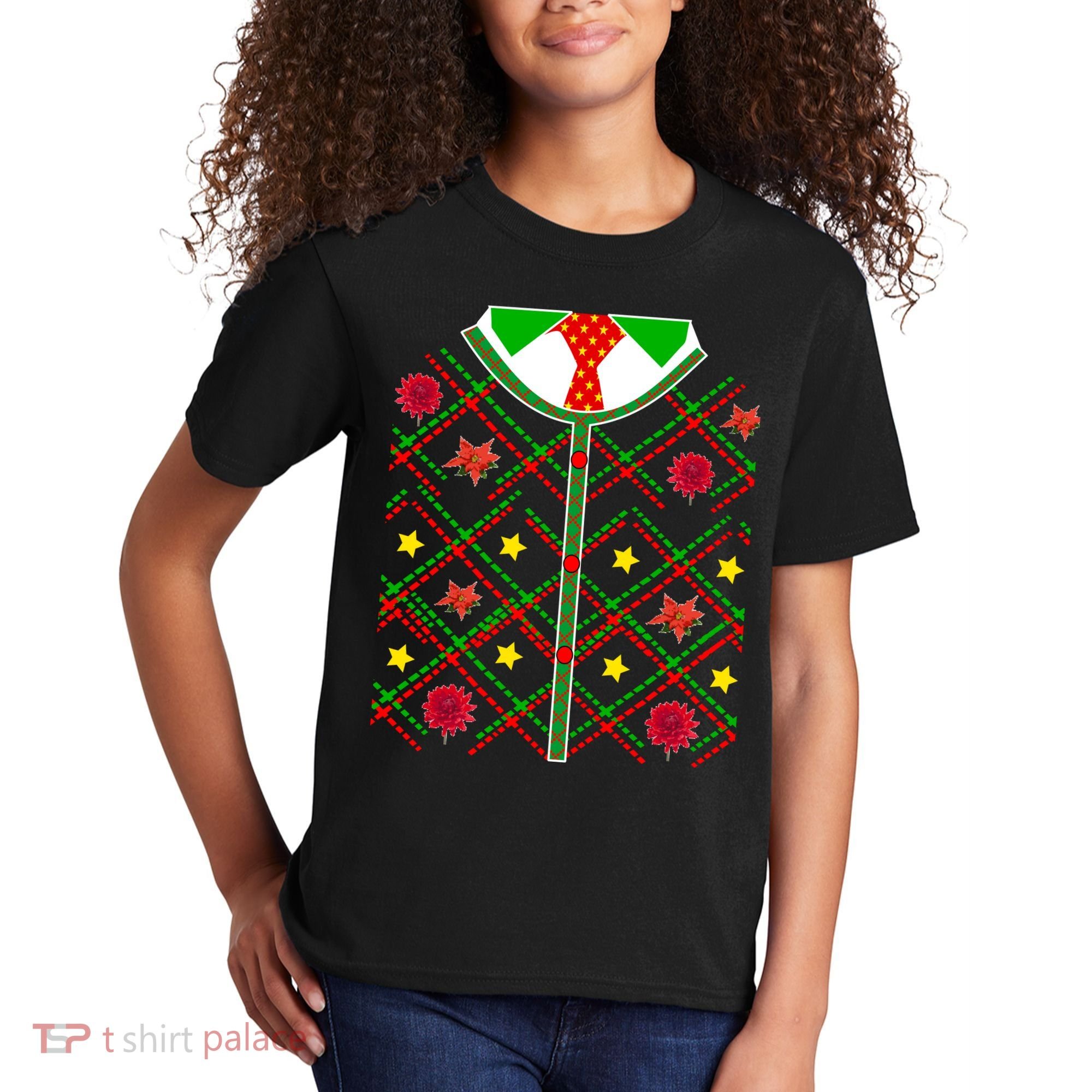 Ugly Christmas Cardigan Tie Sweater Kids T-Shirt