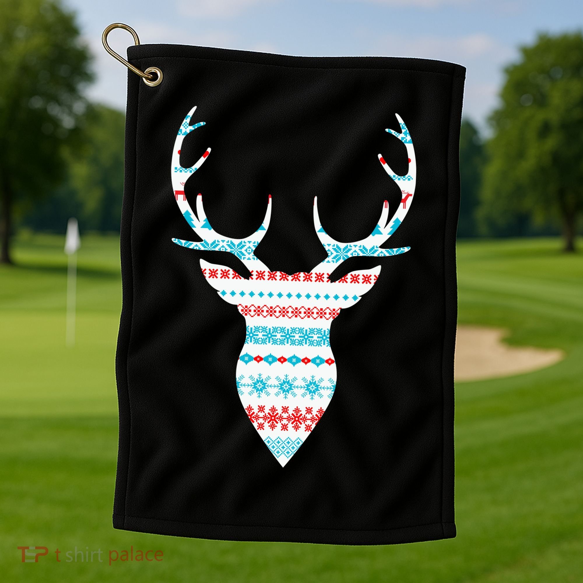 Ugly Christmas Pattern Deer Golf Towel