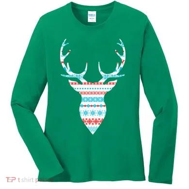 Ugly Christmas Pattern Deer Women's Long Sleeve Shirt
