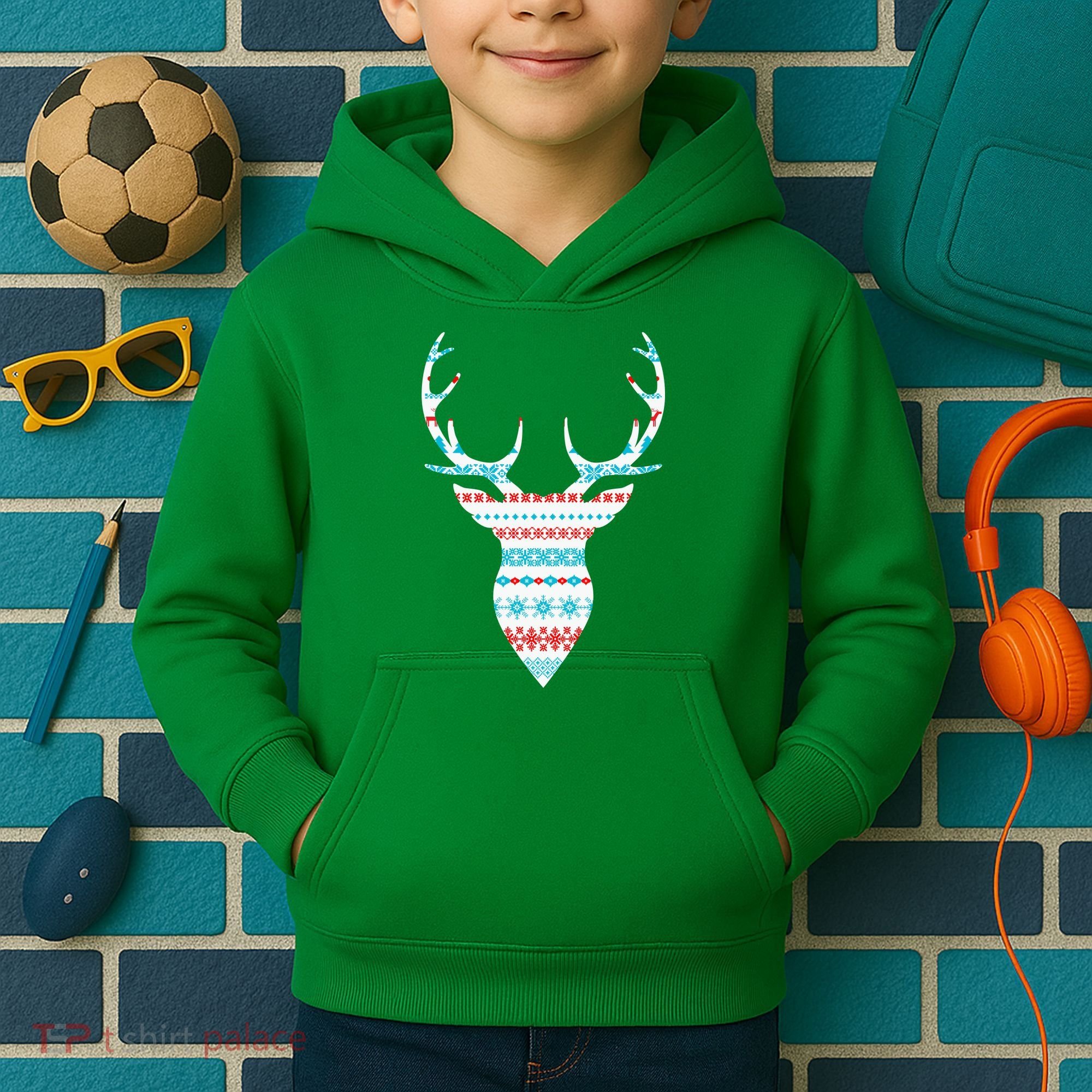 Ugly Christmas Pattern Deer Kids Hoodie