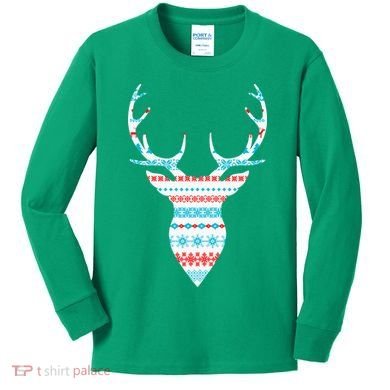 Ugly Christmas Pattern Deer Kids Long Sleeve Shirt