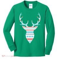 Ugly Christmas Pattern Deer Kids Long Sleeve Shirt thumb 0