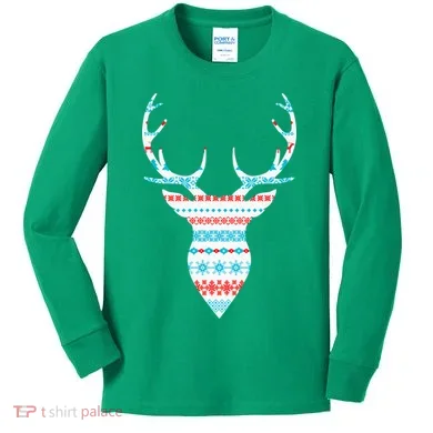 Ugly Christmas Pattern Deer Kids Long Sleeve Shirt