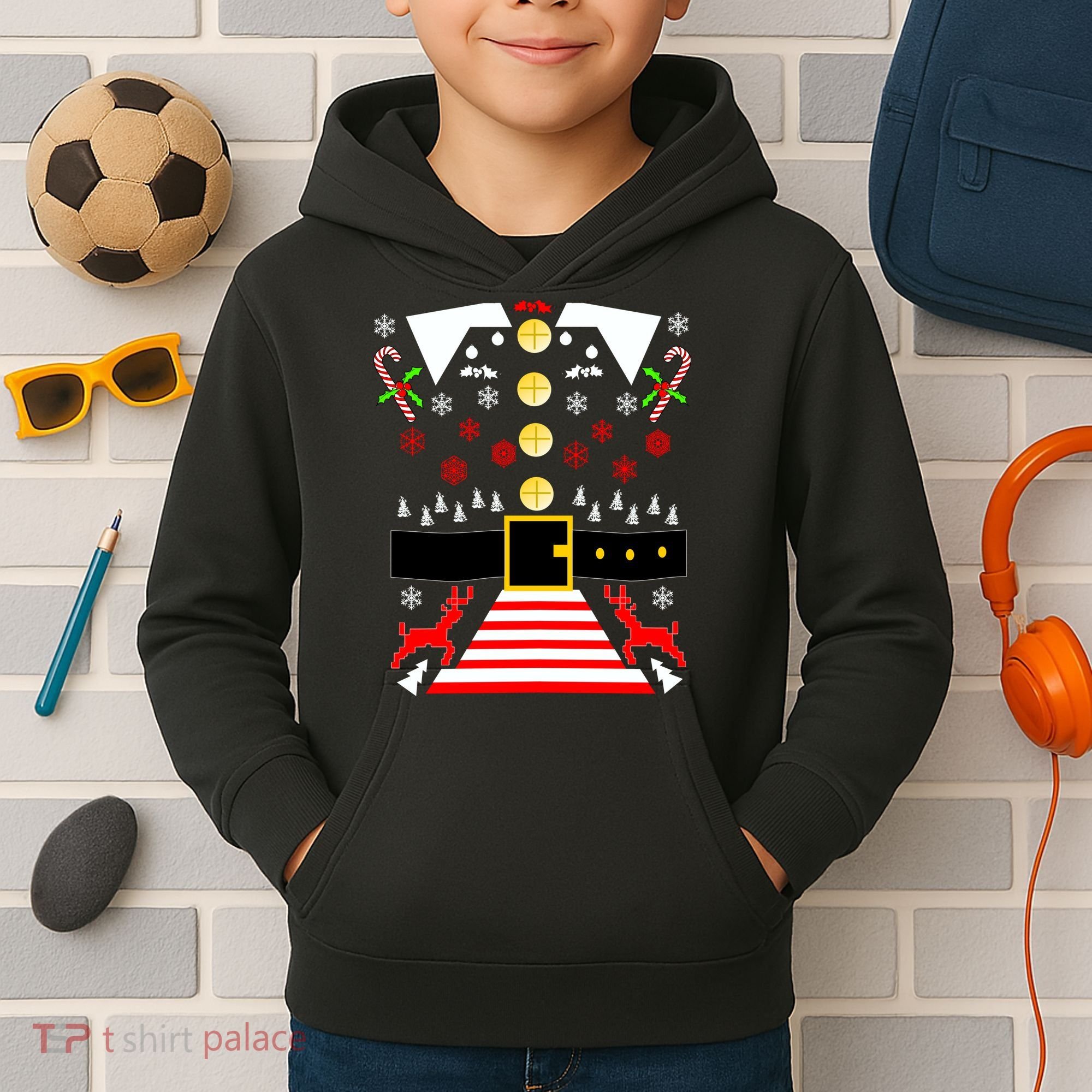 Ugly Christmas Sweater Elf Costume Kids Hoodie