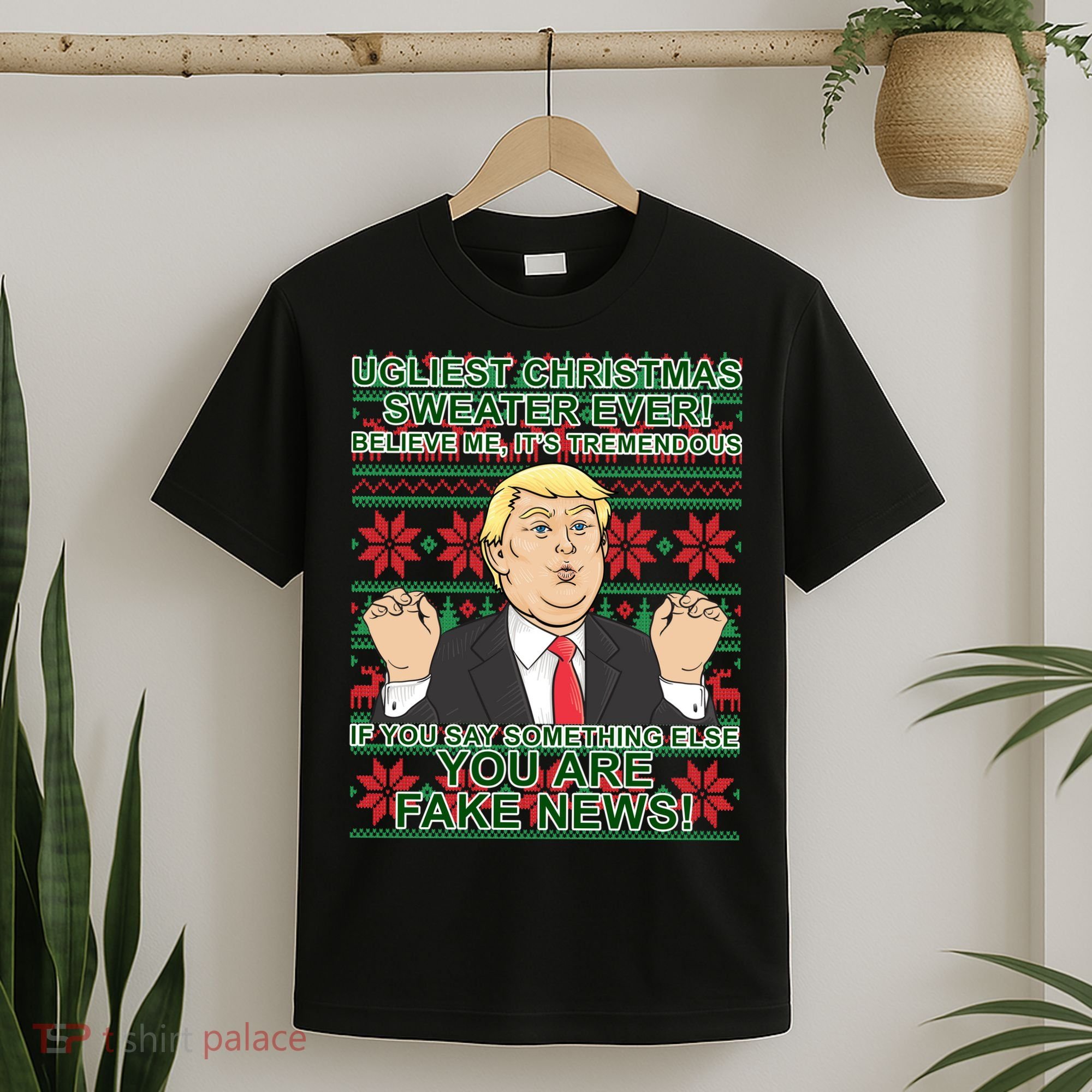 Ugly Christmas Sweater Fake News Trump T-Shirt