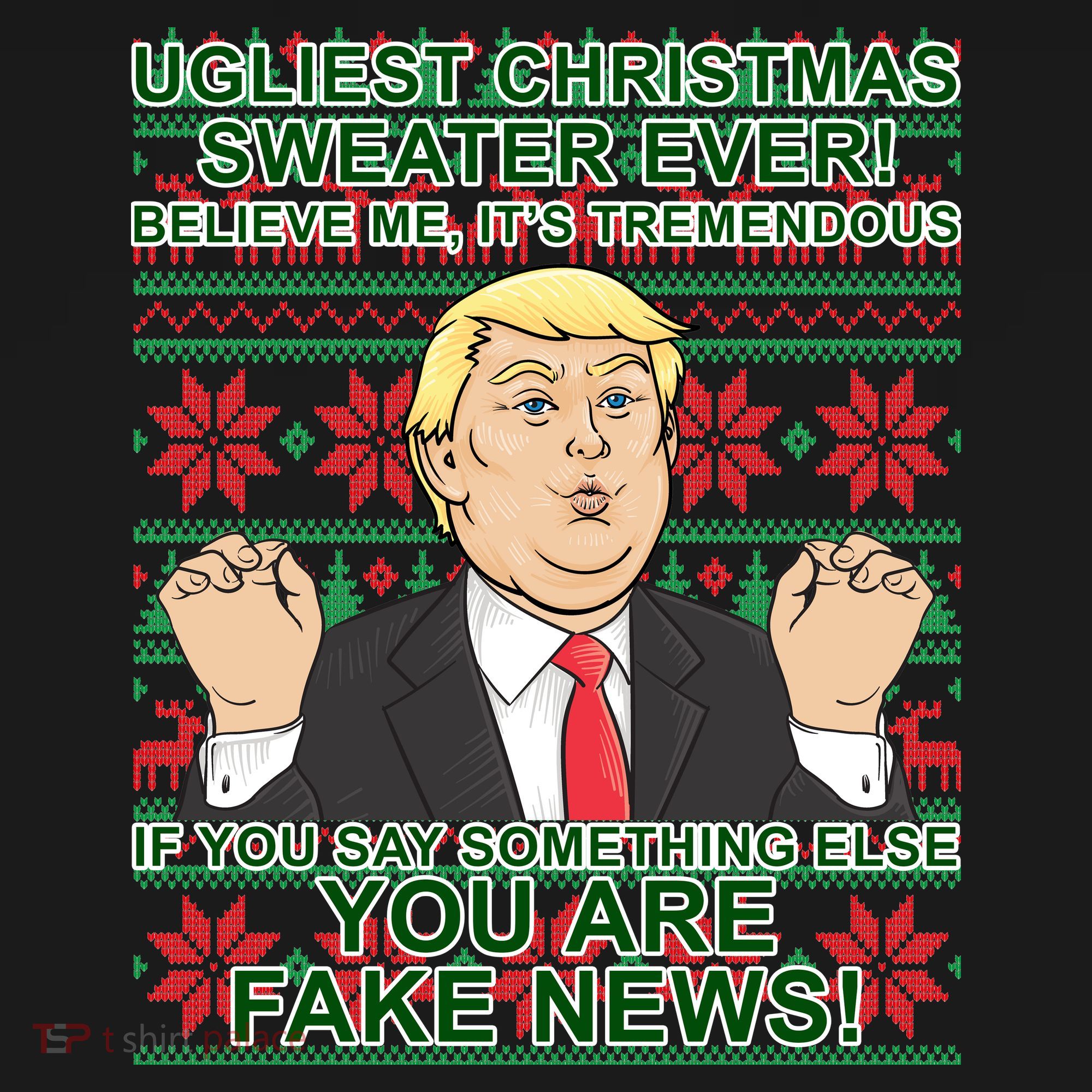 Ugly Christmas Sweater Fake News Trump Women's Hoodie