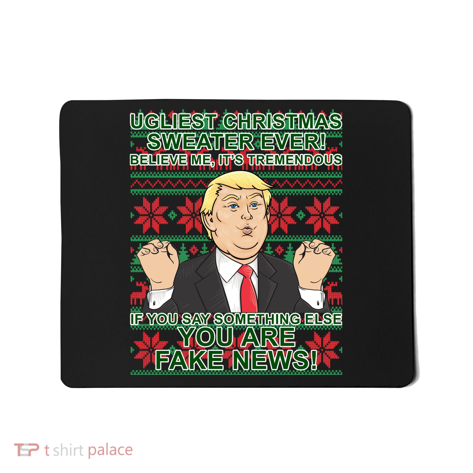 Ugly Christmas Sweater Fake News Trump Mousepad