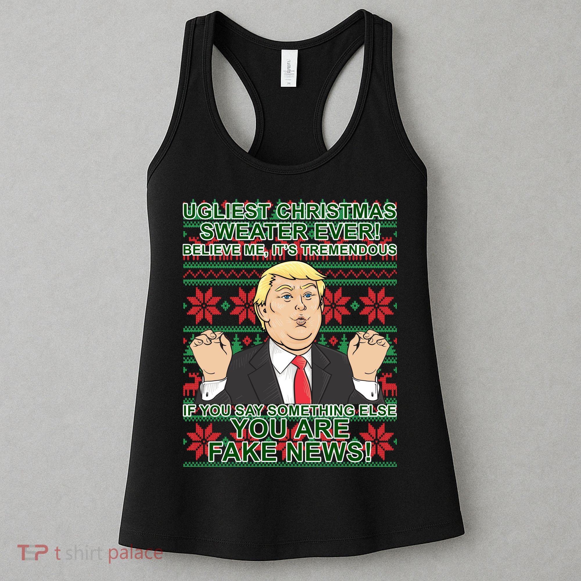 Ugly Christmas Sweater Fake News Trump Women's Tank Top