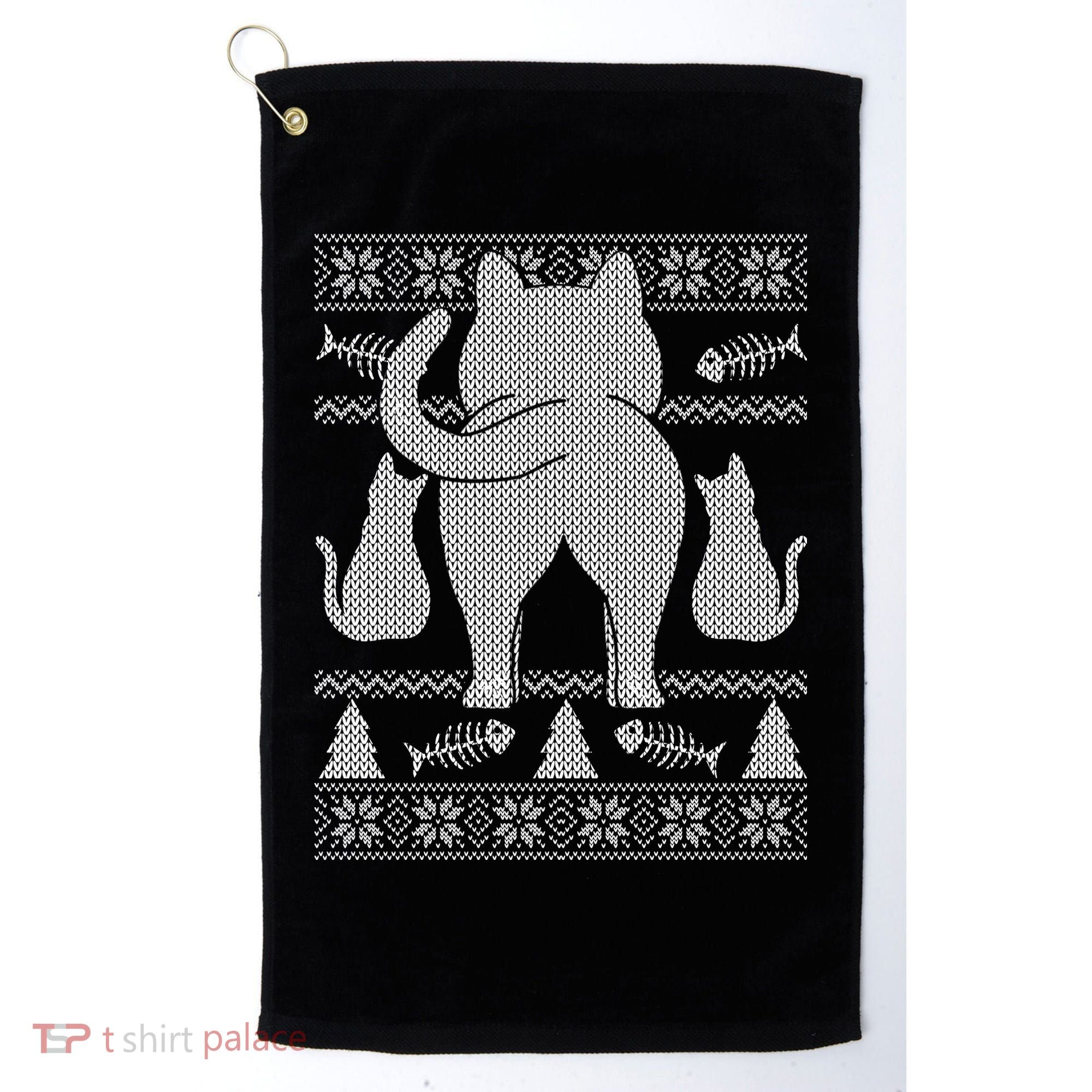 Ugly Christmas Sweater Festive Cat Butt Golf Towel