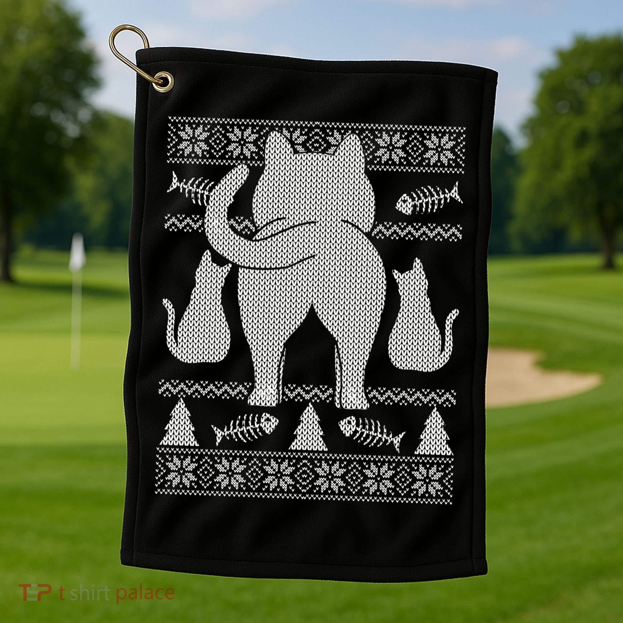 Ugly Christmas Sweater Festive Cat Butt Golf Towel