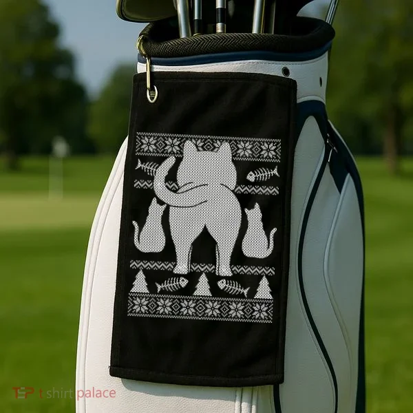 Ugly Christmas Sweater Festive Cat Butt Golf Towel