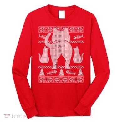Ugly Christmas Sweater Festive Cat Butt Long Sleeve Shirt
