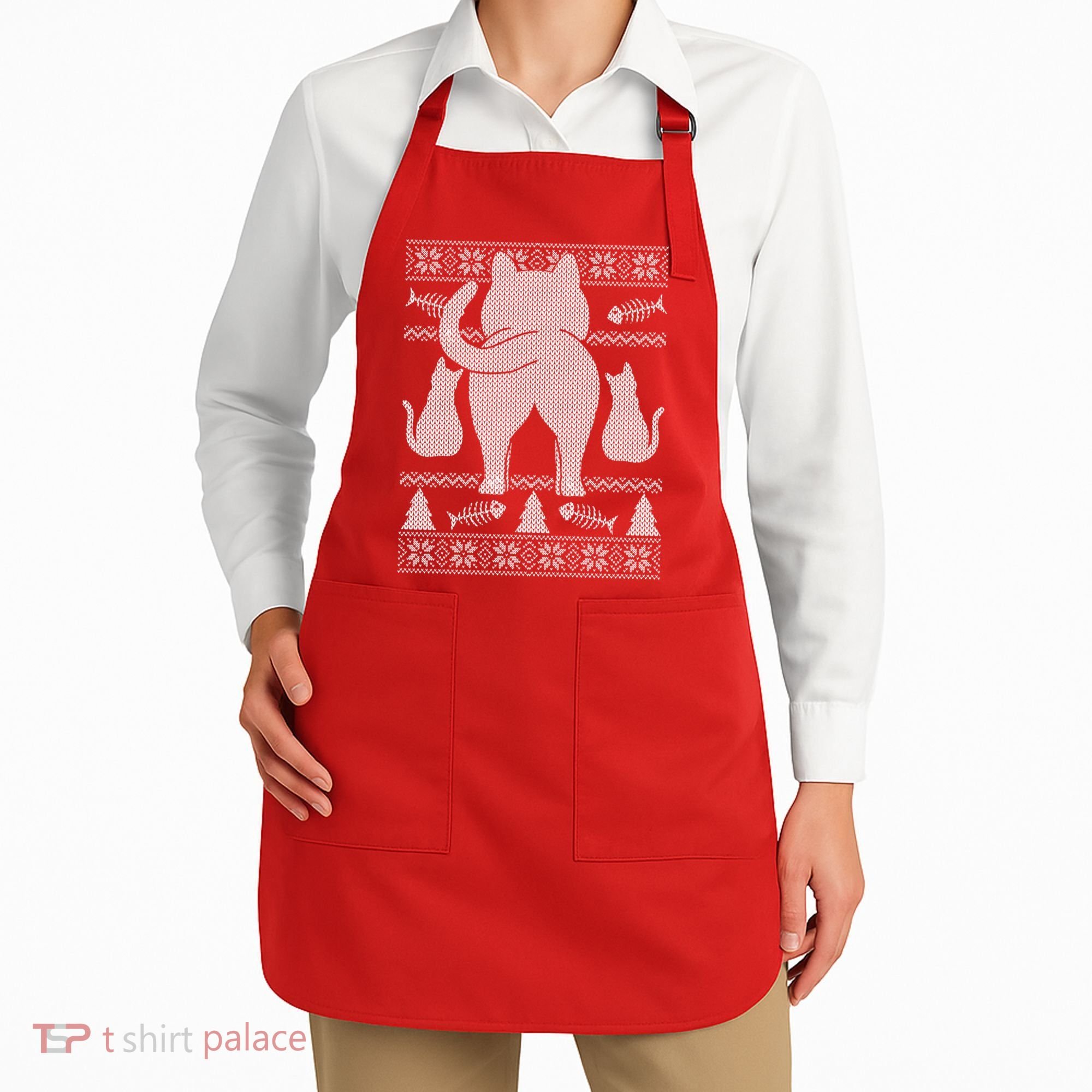 Ugly Christmas Sweater Festive Cat Butt Apron