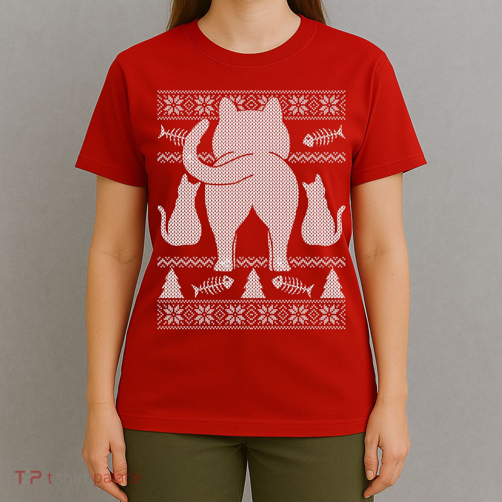 Ugly Christmas Sweater Festive Cat Butt T-Shirt