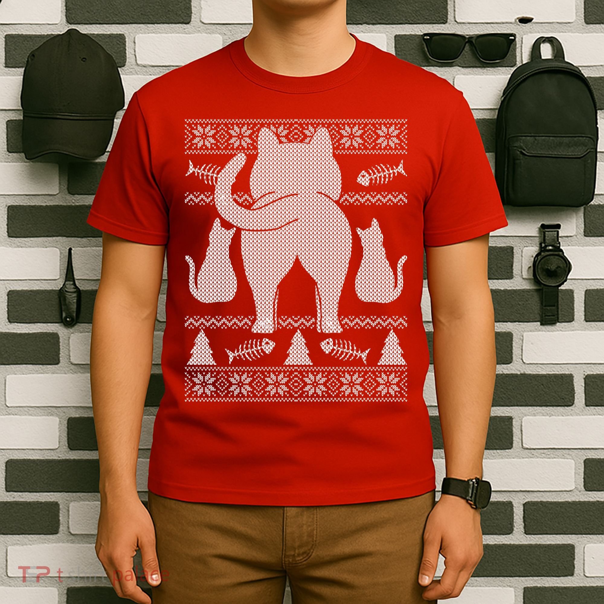 Ugly Christmas Sweater Festive Cat Butt T-Shirt