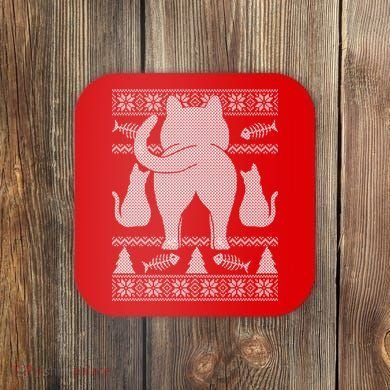 Ugly Christmas Sweater Festive Cat Butt Coaster