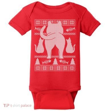 Ugly Christmas Sweater Festive Cat Butt Baby Bodysuit