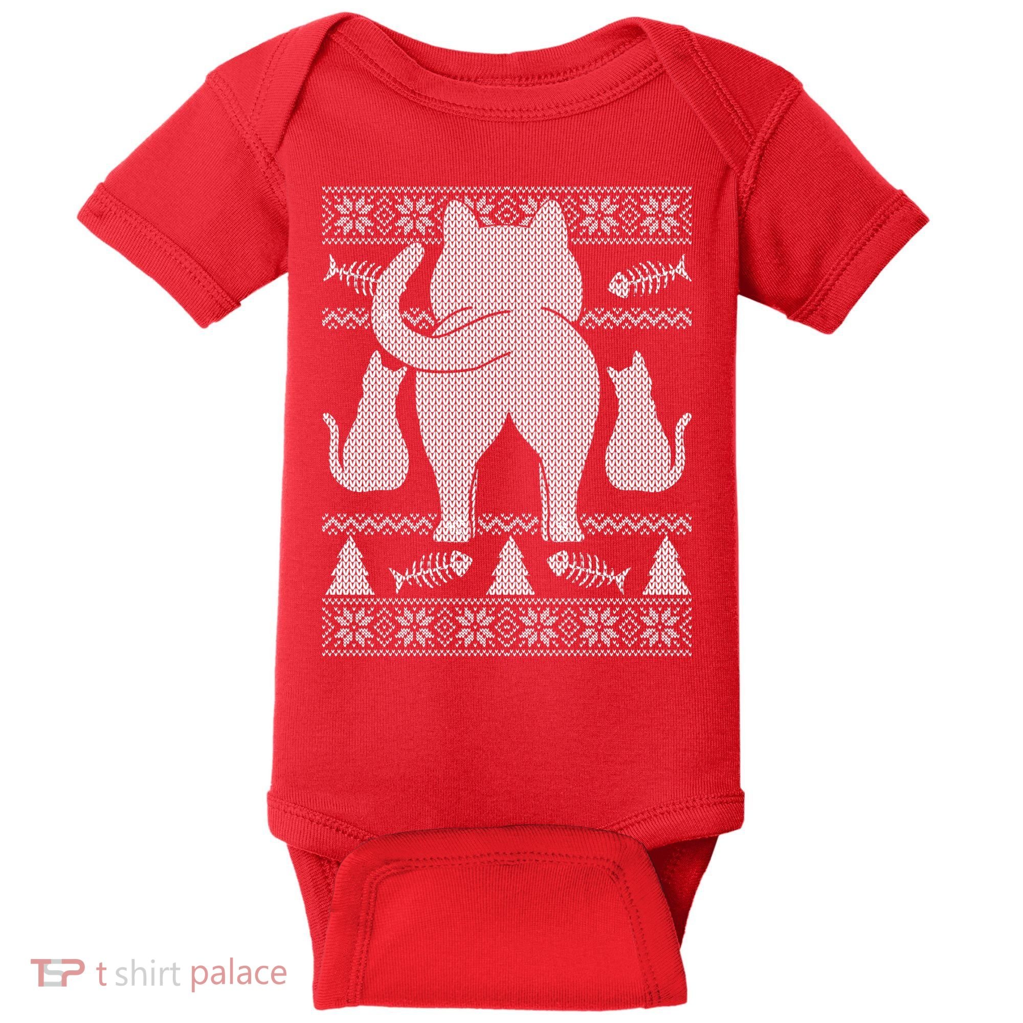 Ugly Christmas Sweater Festive Cat Butt Baby Bodysuit