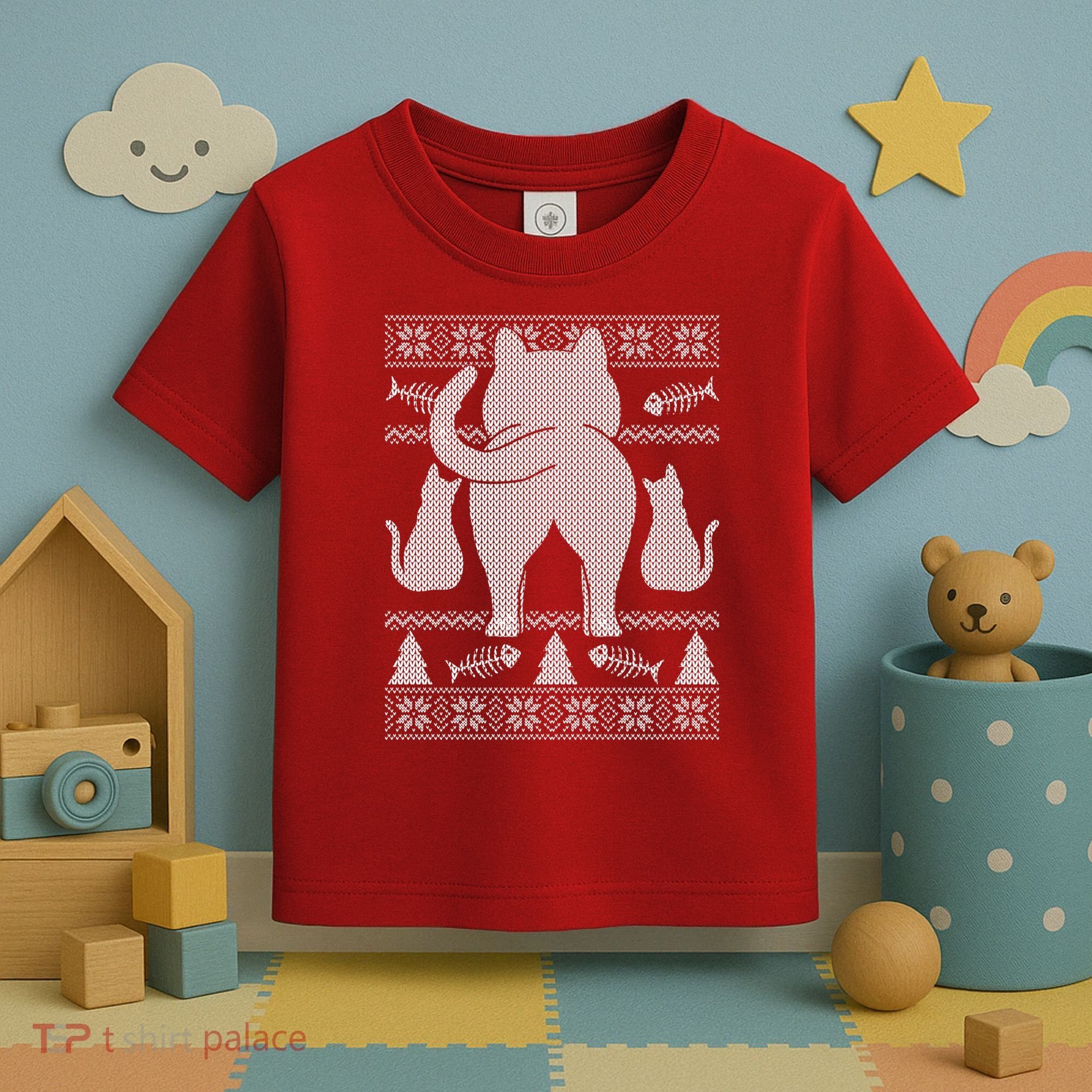 Ugly Christmas Sweater Festive Cat Butt Toddler T-Shirt