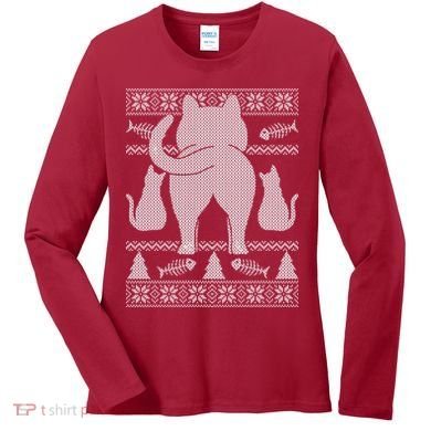 Ugly Christmas Sweater Festive Cat Butt Women's Long Sleeve Shirt