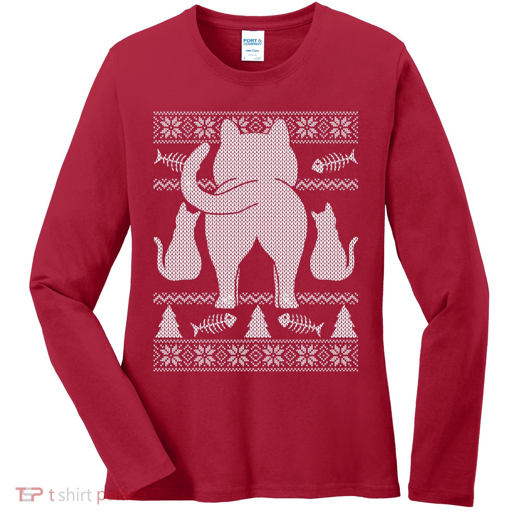 Ugly Christmas Sweater Festive Cat Butt Women's Long Sleeve Shirt