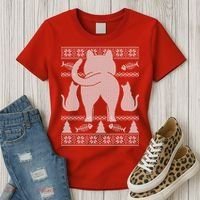 Ugly Christmas Sweater Festive Cat Butt Women's T-Shirt thumb 3