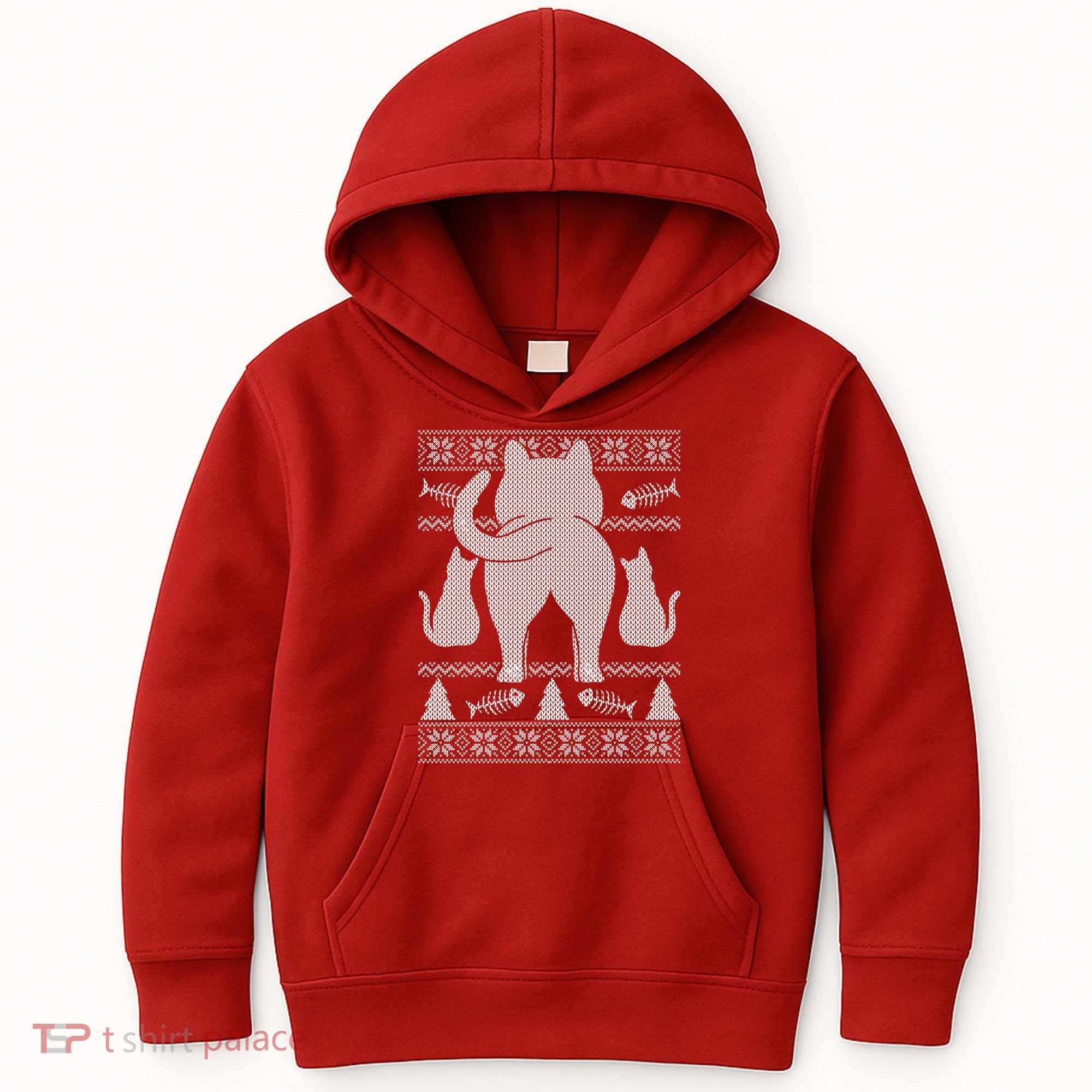 Ugly Christmas Sweater Festive Cat Butt Kids Hoodie