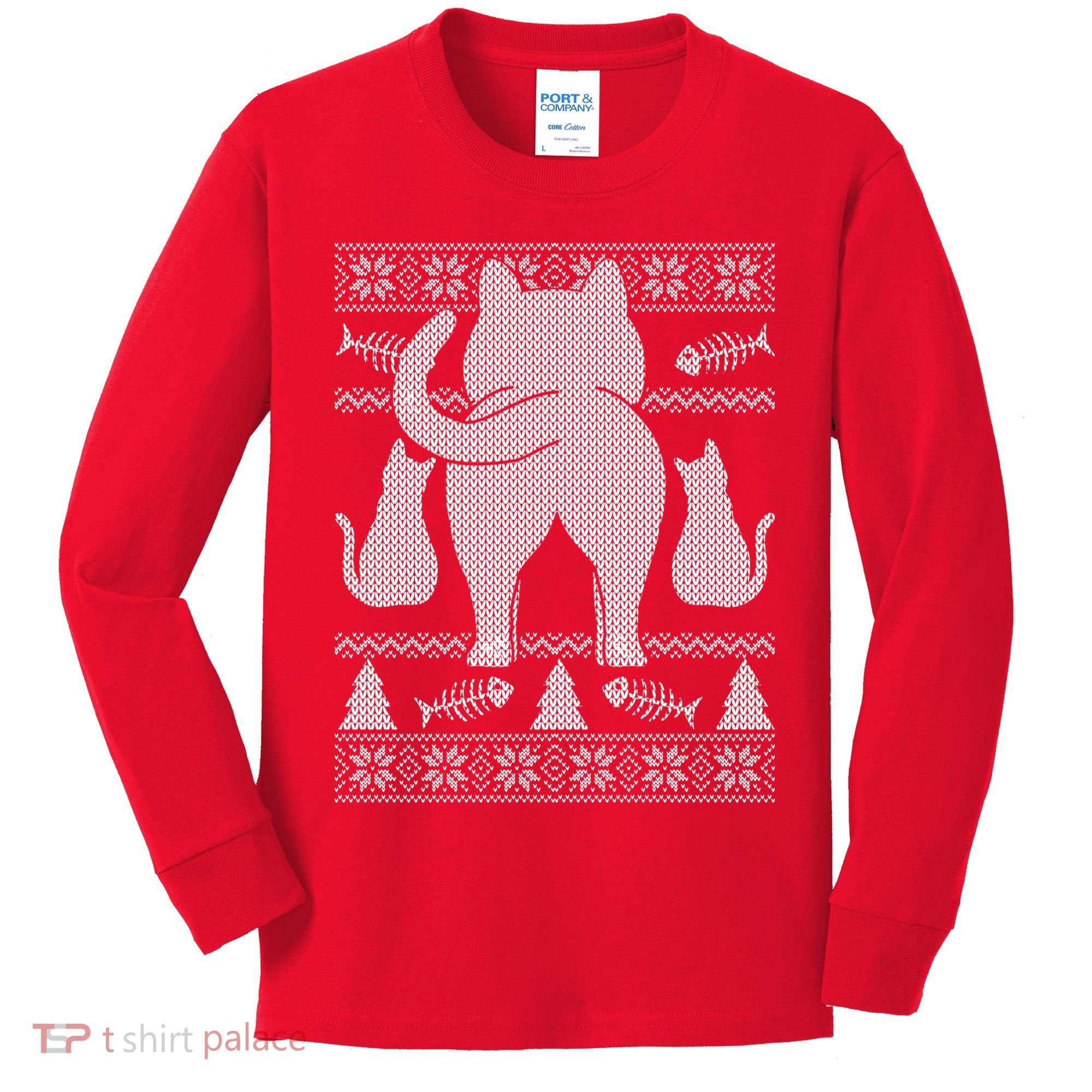 Ugly Christmas Sweater Festive Cat Butt Kids Long Sleeve Shirt