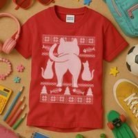 Ugly Christmas Sweater Festive Cat Butt Kids T-Shirt thumb 3