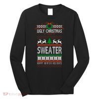 Ugly Christmas Sweater Happy Winter Holidays Long Sleeve Shirt thumb 0