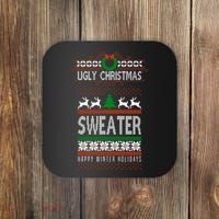 Ugly Christmas Sweater Happy Winter Holidays Coaster thumb 0