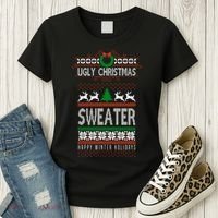 Ugly Christmas Sweater Happy Winter Holidays Women's T-Shirt thumb 3