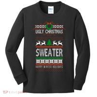 Ugly Christmas Sweater Happy Winter Holidays Kids Long Sleeve Shirt thumb 0