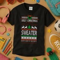 Ugly Christmas Sweater Happy Winter Holidays Kids T-Shirt thumb 3