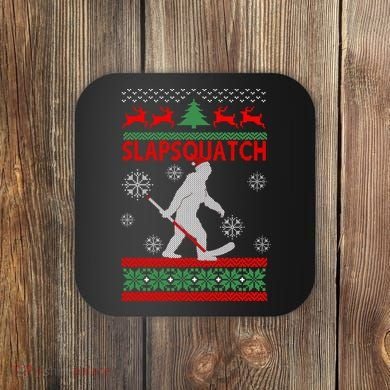 Ugly Christmas Sweater Hockey Sasquatch Coaster