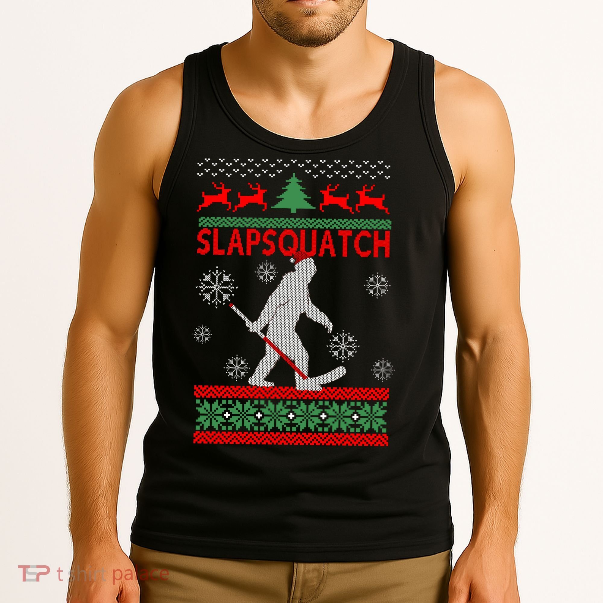 Ugly Christmas Sweater Hockey Sasquatch Tank Top