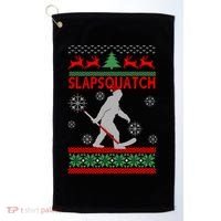 Ugly Christmas Sweater Hockey Sasquatch Golf Towel thumb 0