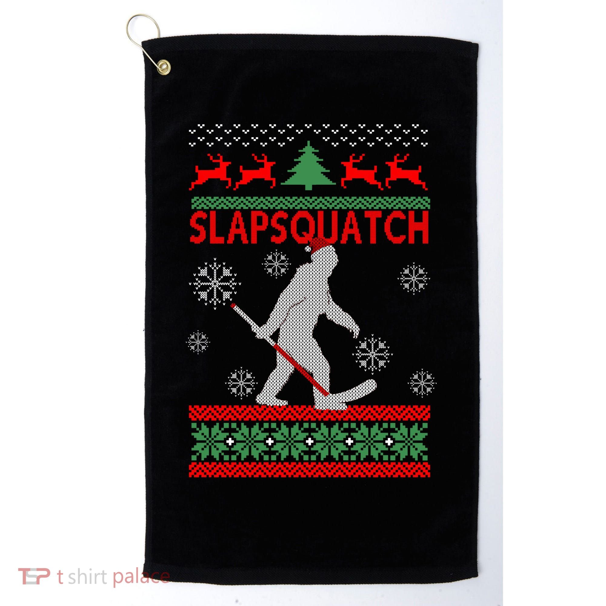 Ugly Christmas Sweater Hockey Sasquatch Golf Towel